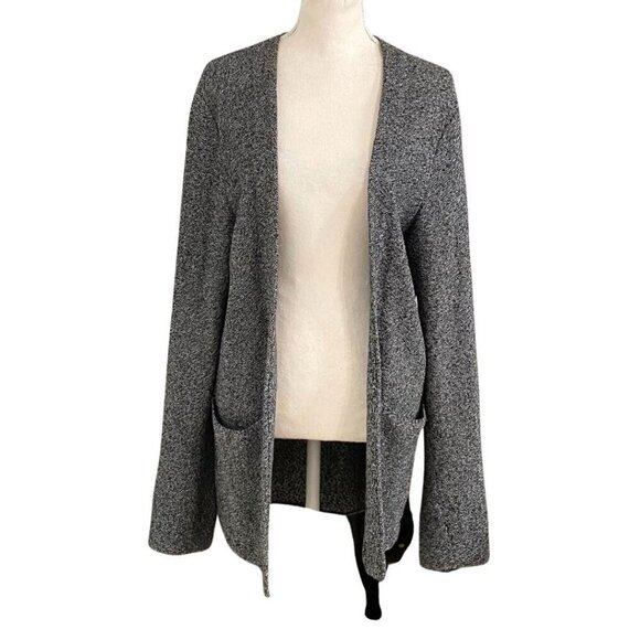 NWOT COS LINEN COTTON BLEND KNIT BLACK WHITE MARLED OPEN MID-LENGTH CARDIGAN - S - Picture 1 of 9